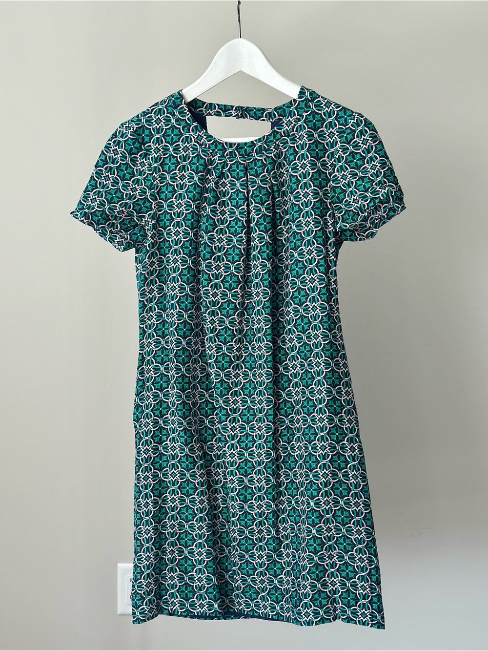 J. Crew Teal and White Geometric Shift Dress
